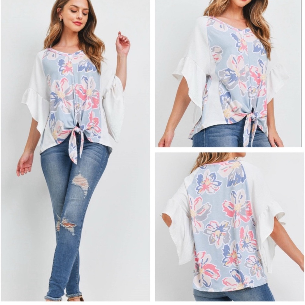 Floral Print Women's Top with wide bell Sleeves size M